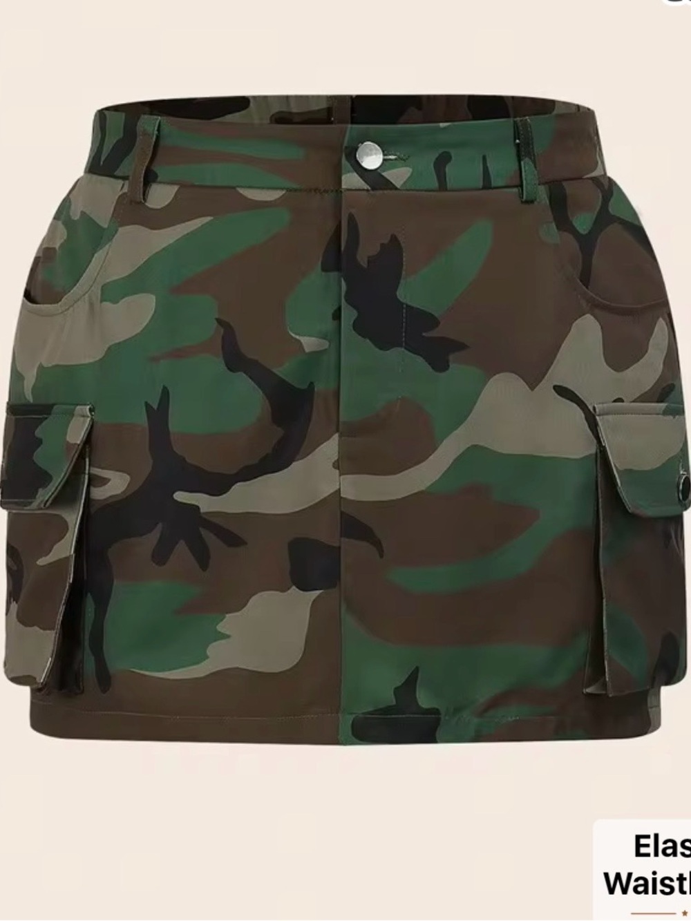 SHEIN Green Camo Cargo Mini Skirt